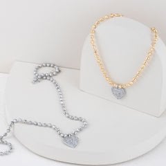 Özel Seri Zirkon Taşlı Kalpli Dorika Kolye 57cm