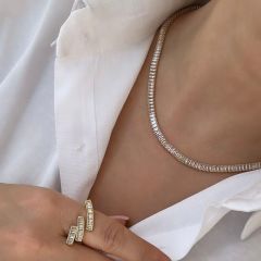 Özel Seri Zirkon Baget Taşlı Su Yolu Kolye 4mm