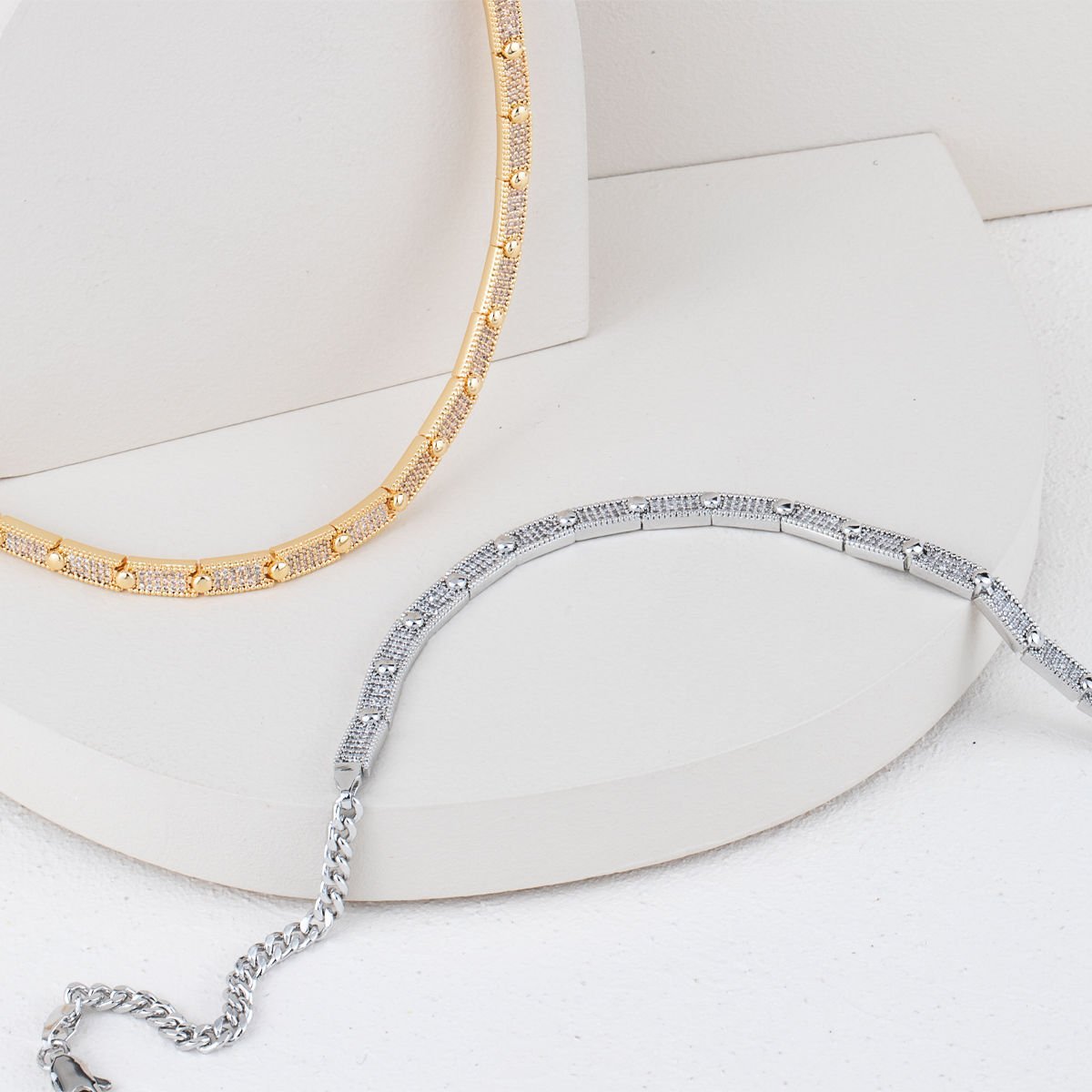 Özel Seri Zirkon Taşlı Choker Plaka Kolye 45cm
