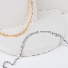 Özel Seri Zirkon Taşlı Choker Plaka Kolye 45cm