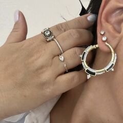 Özel Seri Siyah Mineli Daire Küpe 3 cm