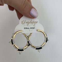 Özel Seri Siyah Mineli Daire Küpe 3 cm