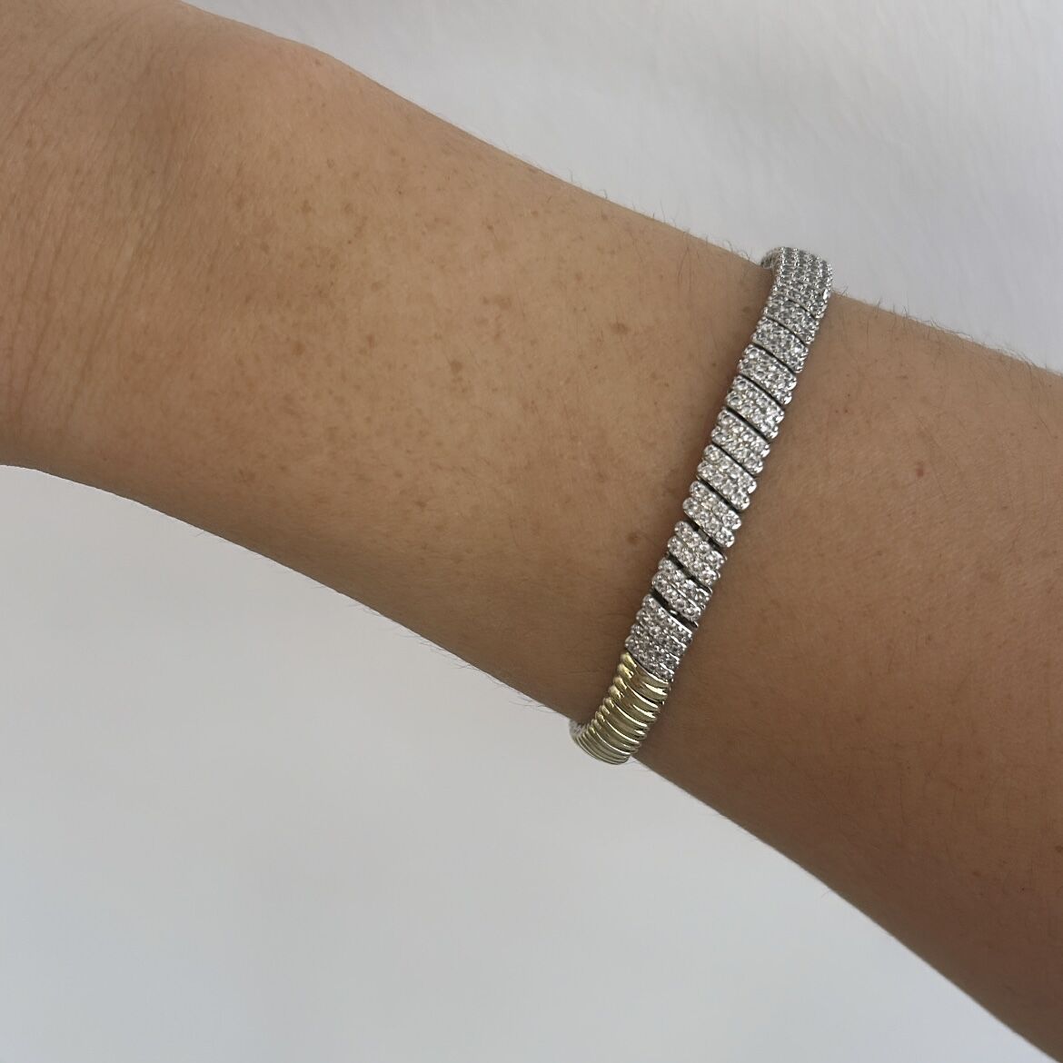 Özel Seri Zirkon Taşlı Gold Gümüş Ray Bileklik 18 cm