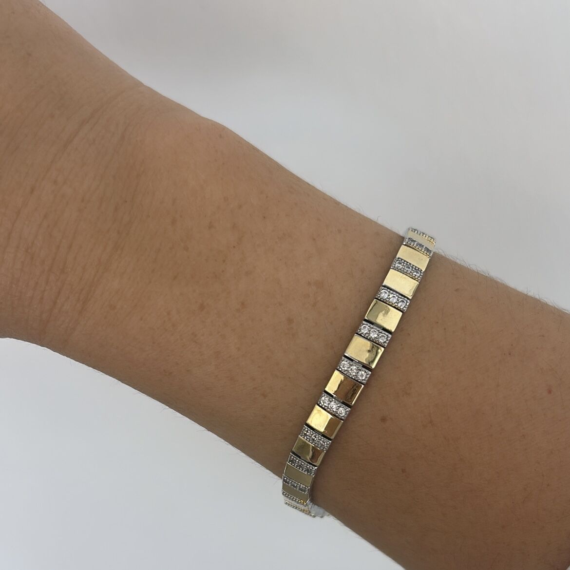 Özel Seri Zirkon Taşlı Gold Gümüş Plaka Bileklik 18 cm