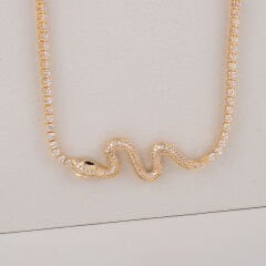 Özel Seri Zirkon Taşlı Snake Su Yolu Kolye 45cm