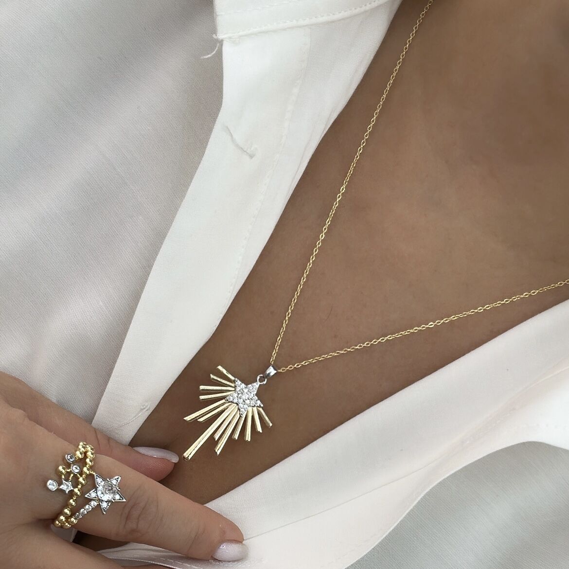 Özel Seri Taşlı Yıldızlı Kolye 50cm