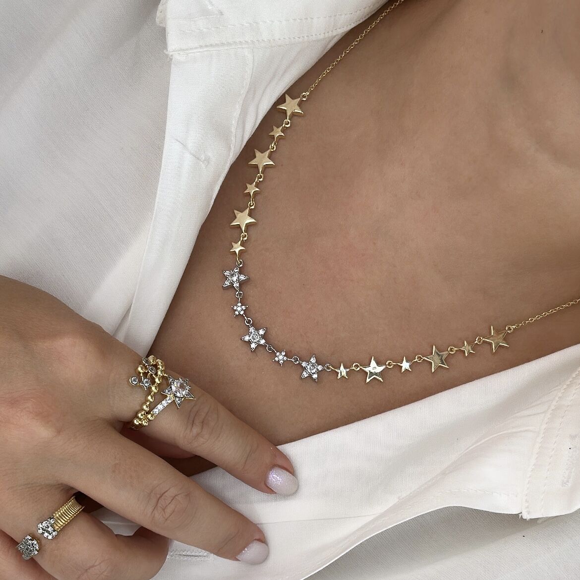 Özel Seri Taşlı Yıldızlı Kolye 47cm