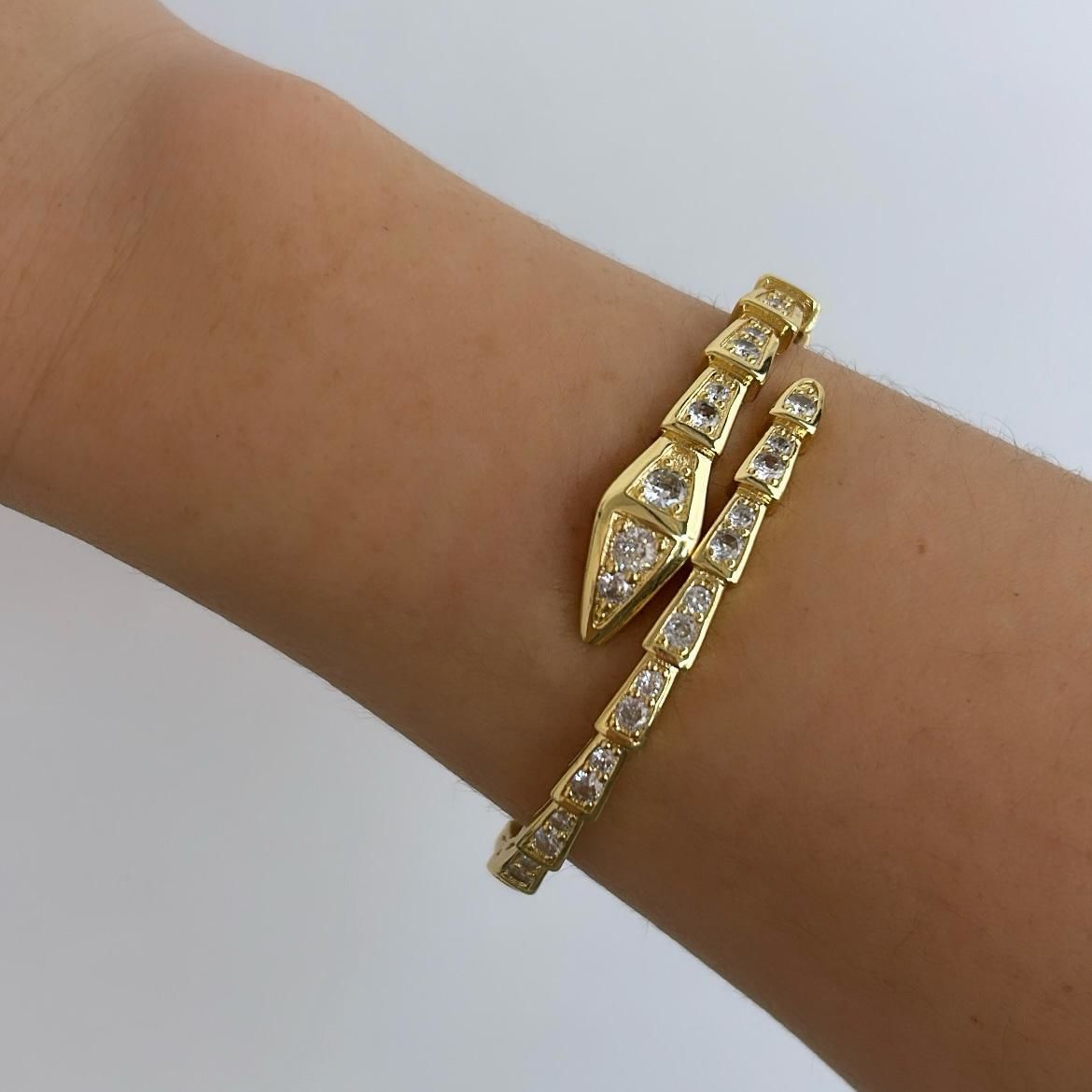 İthal Zirkon Taşlı Snake Kelepçe 17cm