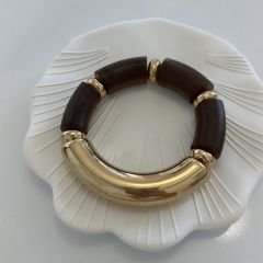 Gold Plaka Detaylı Ahşap Bilezik