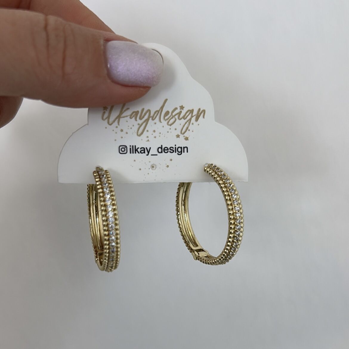 Vip Seri 14k Gold Taşlı Halka Küpe 2,5cm