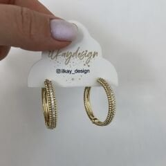 Vip Seri 14k Gold Taşlı Halka Küpe 2,5cm