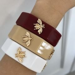 Arı Detaylı Kemik Köşeli Bilezik (iç çapı 6cm) Bordo