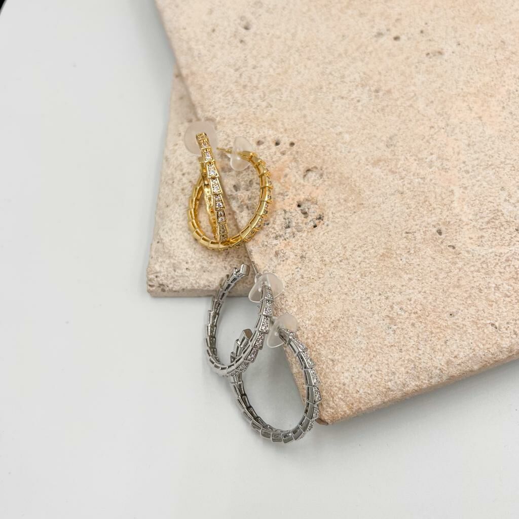 Özel Seri Zirkon Taşlı Snake Küpe 3cm