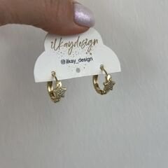 Vip Seri 14K Gold Yıldızlı Halka Küpe 1cm