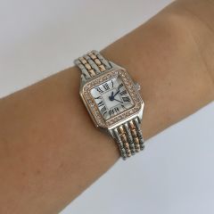 Zirkon Taşlı Köşeli Saat Gümüş-Rose