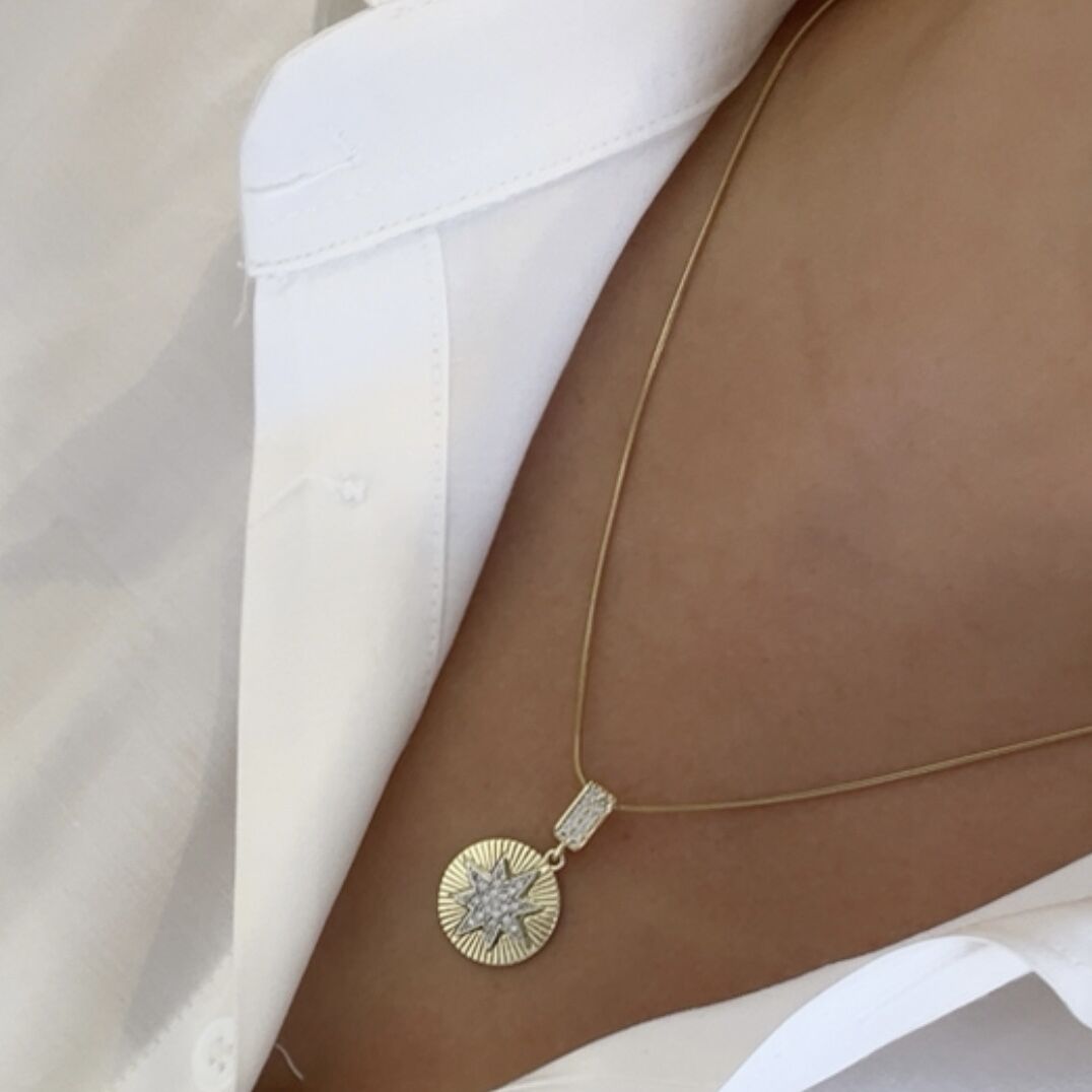 Çelik 14K Gold Kutup Yıldızlı Kolye 50cm