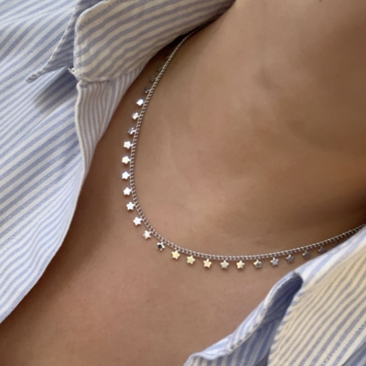 Özel Seri Yıldızlı 14k Gümüş Kolye 46 cm
