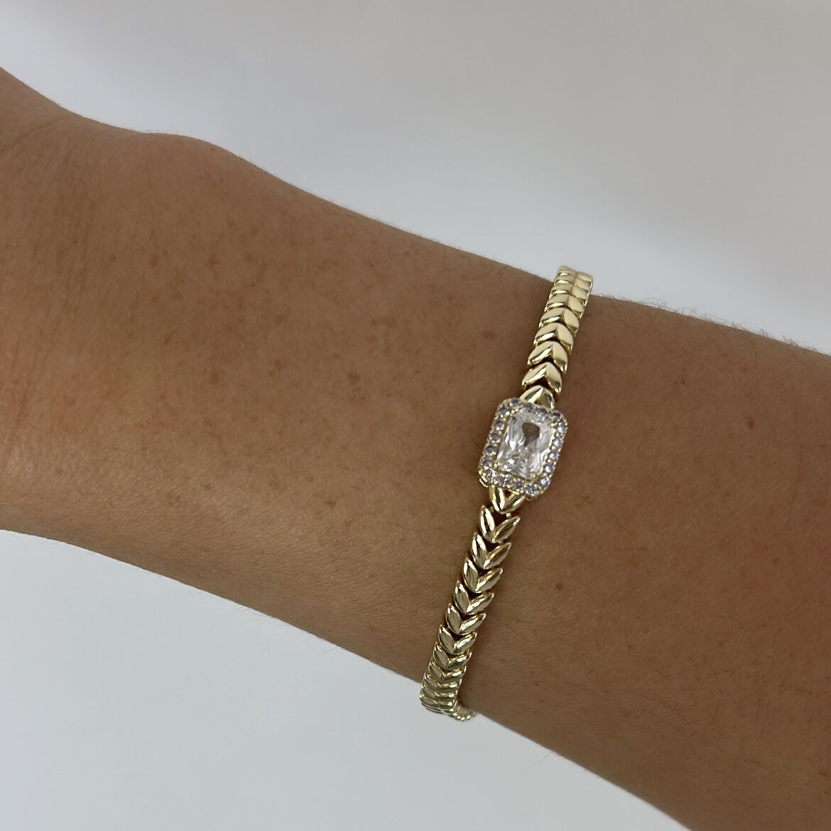 Özel Seri 14k Gold Baget Taşlı Örgü Bileklik 19cm