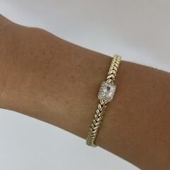 Özel Seri 14k Gold Baget Taşlı Örgü Bileklik 19cm
