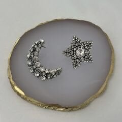 Özel Seri Zirkon Taşlı Ay Yıldızlı Küpe