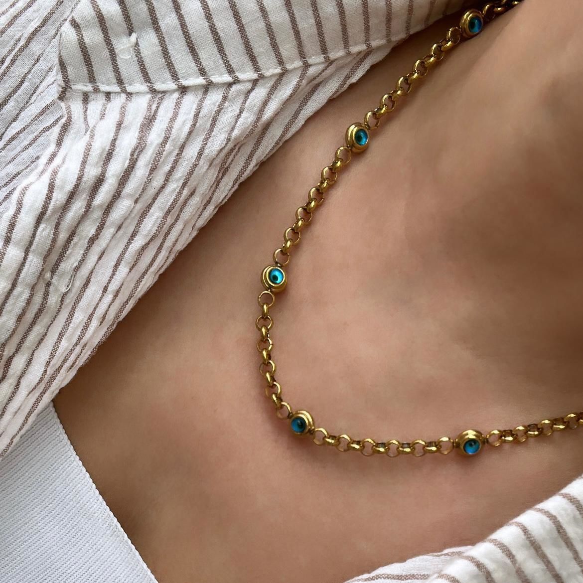 Çelik Nazar Gözlü Kolye 45cm