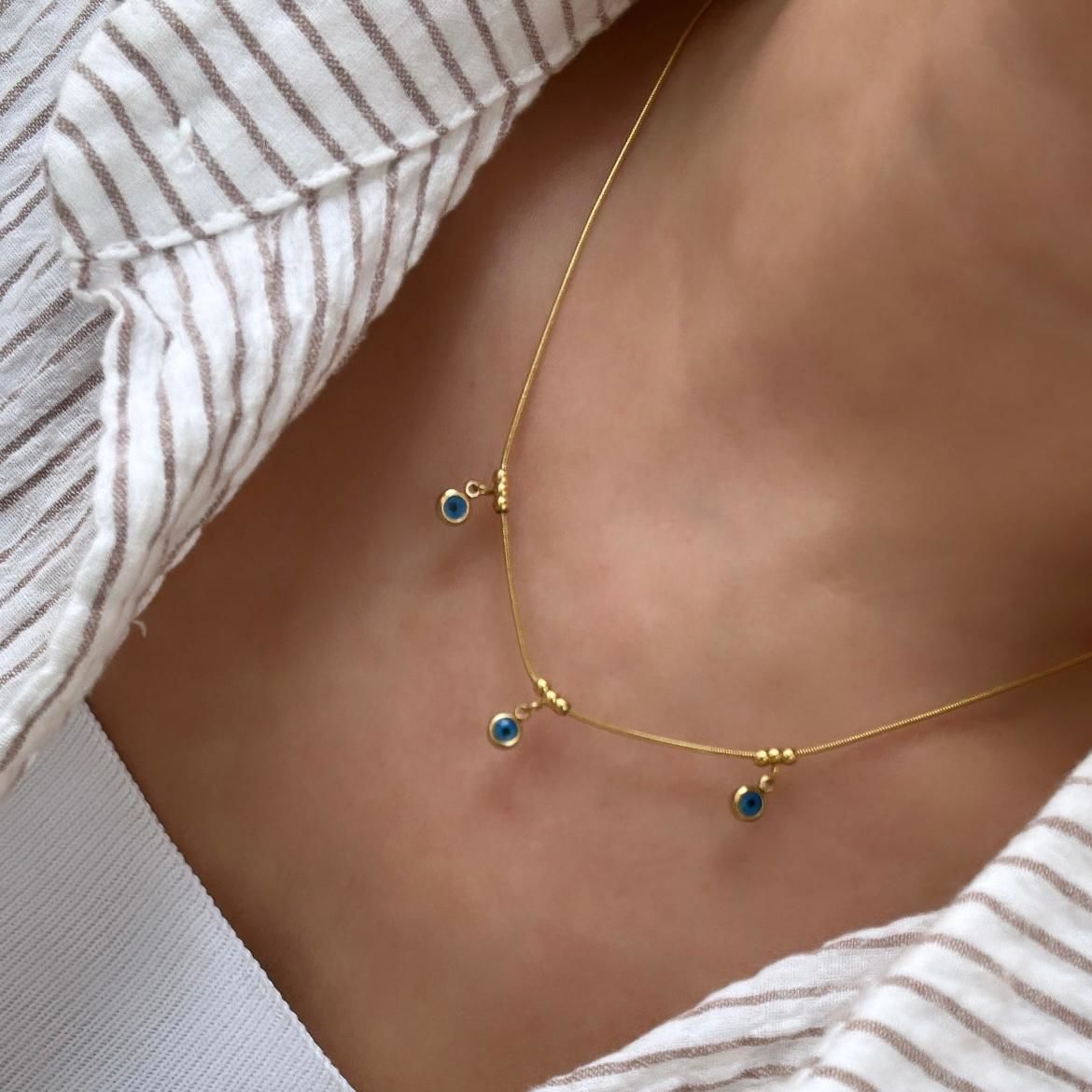 Çelik Nazar Boncuklu Kolye 50cm