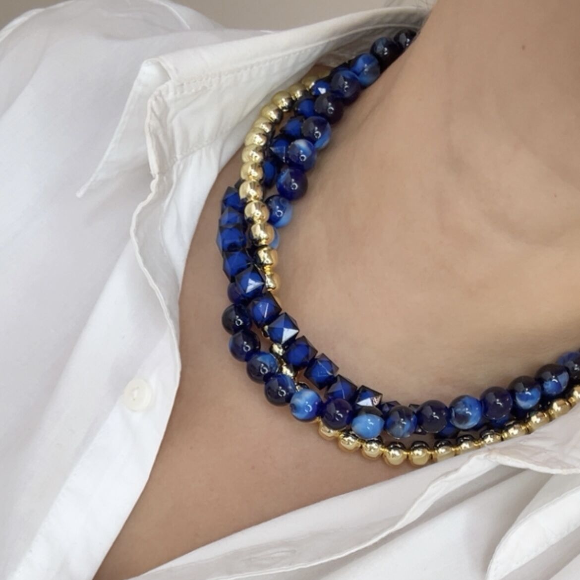 Özel Seri Lacivert Çoklu Kolye 49cm