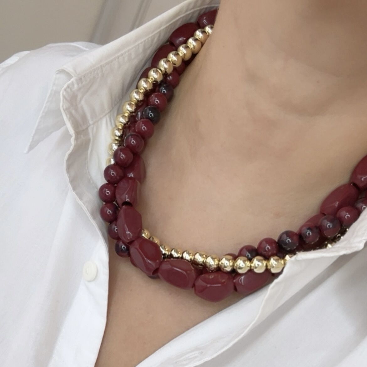 Özel Seri Bordo Boncuklu Çoklu Kolye 49cm