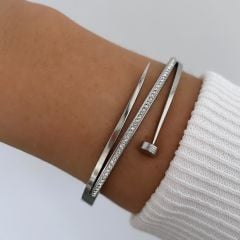 Çelik Zirkon Taşlı Kelepçe 17cm