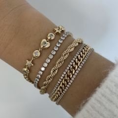 Vip Seri 3'lü Taşlı Zincirli Bileklik 17cm