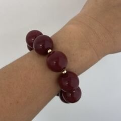 Bordo Boncuklu Dümen Kapamalı Bileklik 23cm