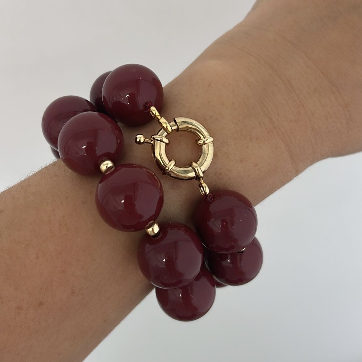 Bordo Boncuklu Dümen Kapamalı Bileklik 23cm