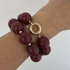 Bordo Boncuklu Dümen Kapamalı Bileklik 23cm