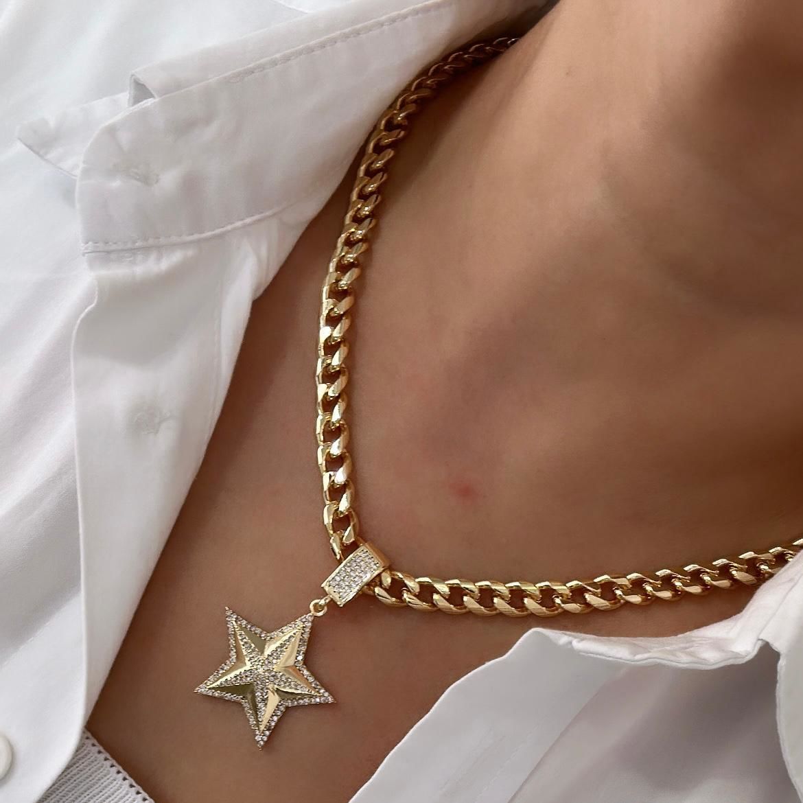 Özel Seri Zirkon Taşlı Yıldız Kolye 48cm