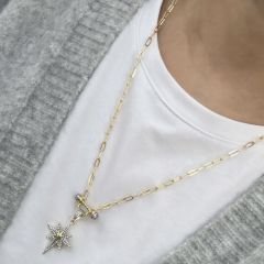 Özel Seri Zirkon Taşlı  Kutup Yıldızlı Ataç Kolye 55cm