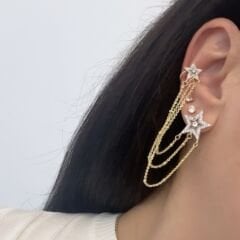 Özel Seri Zirkon Taşlı Yıldızlı Zincirli Küpe