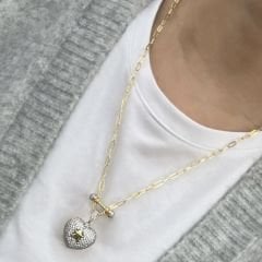 Özel Seri Zirkon Taşlı Kalpli Ataç Kolye 55cm