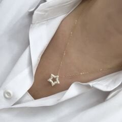 14K Gold Çelik Yıldızlı Kolye 45cm