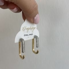Özel Seri Zirkon Taşlı Oval Küpe 3cm