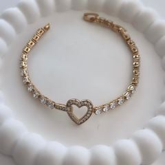 Vip Seri Zirkon Baget Taşlı Kalpli Suyolu Bileklik 19 cm