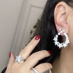 Özel Seri Zirkon Taşlı Yıldızlı Bymn Küpe 3cm