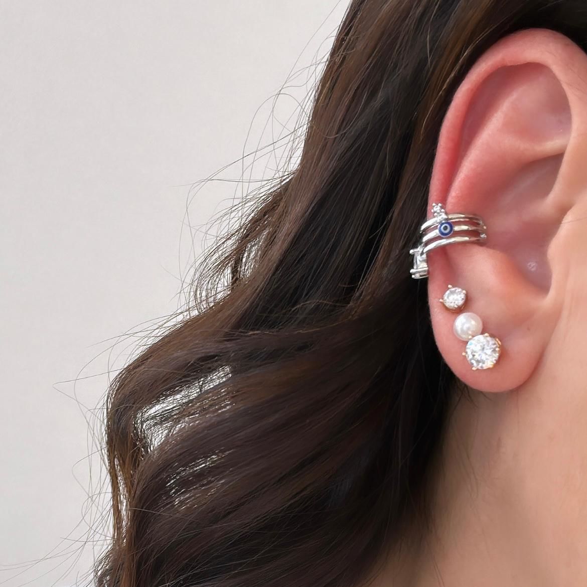 Özel Seri Nazar Boncuklu Kıkırdak Küpe Gümüş