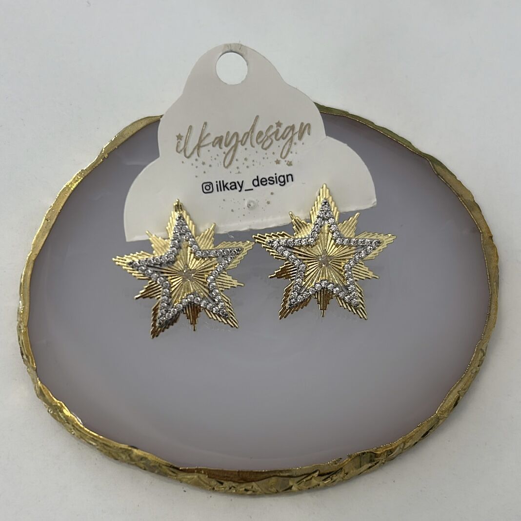 Özel Seri Zirkon Taşlı Yıldız Küpe 2,5cm