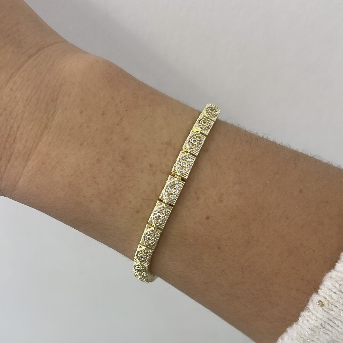 Özel Seri 14k Gold Zirkon Taşlı Gözlü Plaka Bileklik 18cm