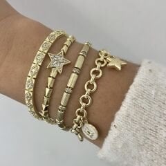 Özel Seri 14k Gold Zirkon Taşlı Gözlü Plaka Bileklik 18cm