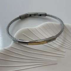 Çelik Gold Plaka Detaylı Bileklik 21cm