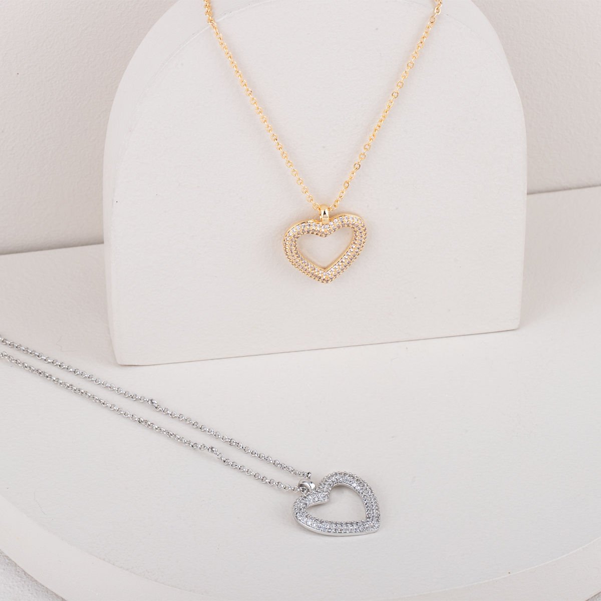 Özel Seri Zirkon Taşlı Kalp Kolye 45cm