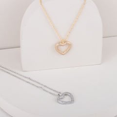 Özel Seri Zirkon Taşlı Kalp Kolye 45cm