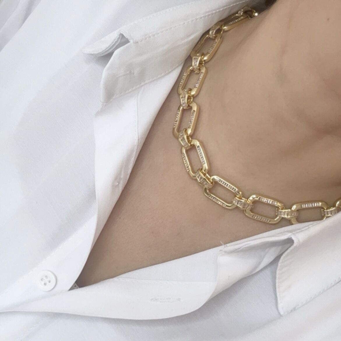 Özel Seri Baget Taşlı Zincir Kolye 42cm