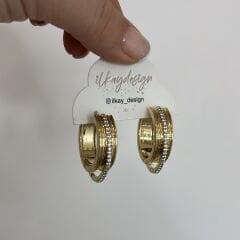 Özel Seri Zirkon Taşlı Kalın Halka Küpe 3 cm